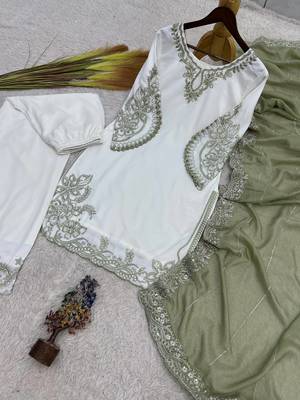 mehendi color embroidery and sequin work cotton kurti palazzo set 4