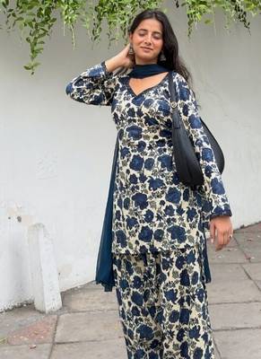 blue print cotton full stitched farshi salwar 1