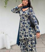 blue print cotton full stitched farshi salwar