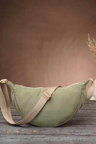   olive green polyester solid crossbody bag