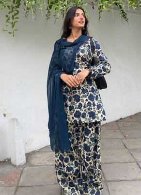 blue print cotton full stitched farshi salwar 3