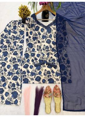 blue print cotton full stitched farshi salwar 4