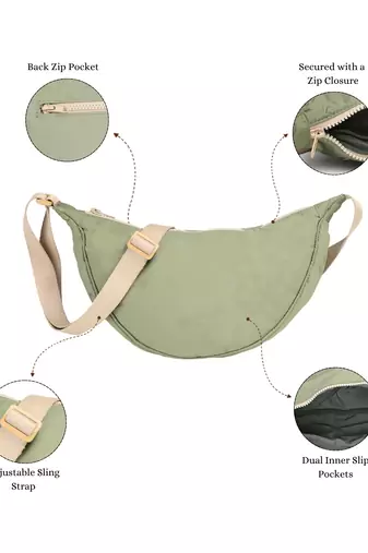   olive green polyester solid crossbody bag