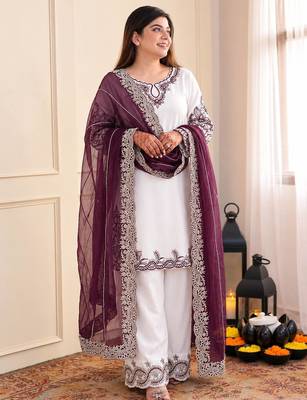 wine color embroidery and sequin work cotton kurti palazzo set 1