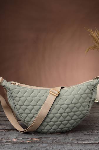   sage green polyester chevron quilted crossbody bag