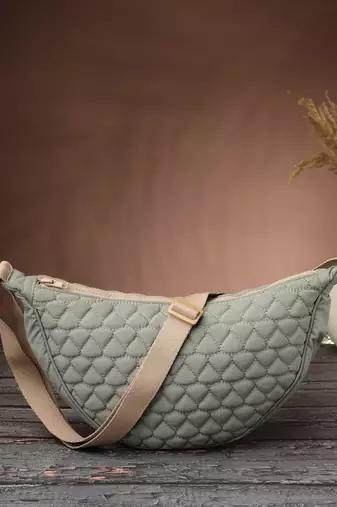   sage green polyester chevron quilted crossbody bag