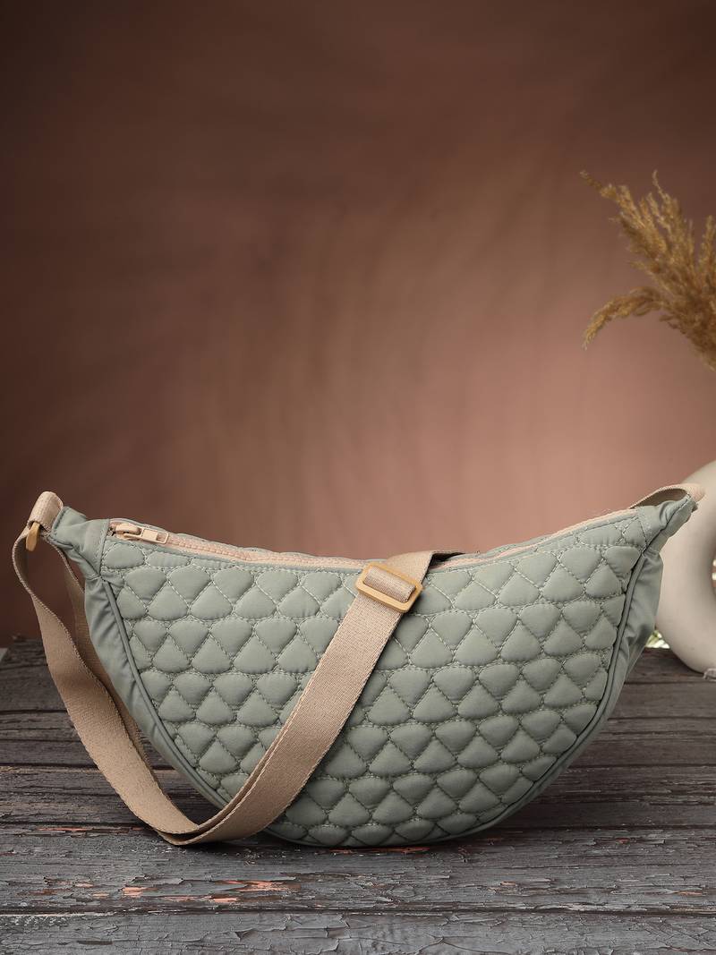   sage green polyester chevron quilted crossbody bag