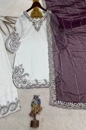 wine color embroidery and sequin work cotton kurti palazzo set