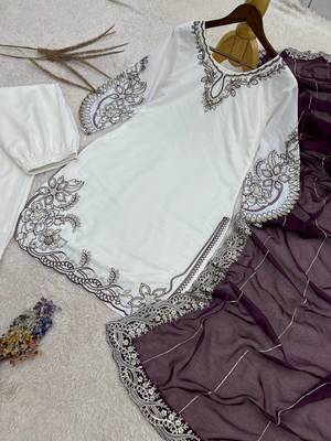 wine color embroidery and sequin work cotton kurti palazzo set 4