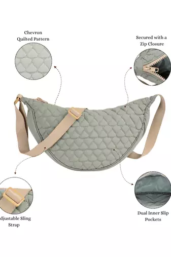   sage green polyester chevron quilted crossbody bag