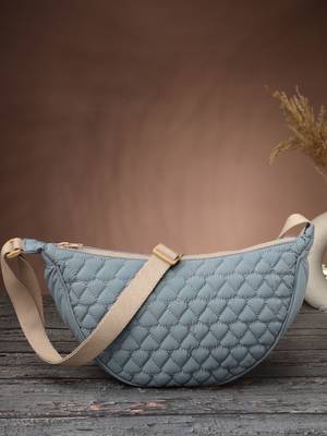   dusty blue polyester chevron quilted crossbody bag 1