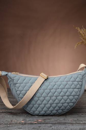   dusty blue polyester chevron quilted crossbody bag