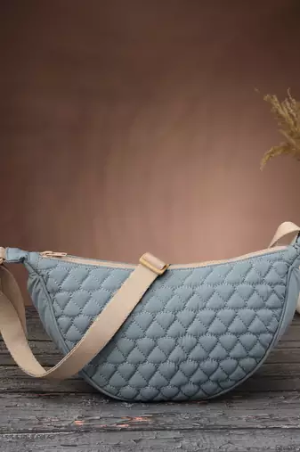   dusty blue polyester chevron quilted crossbody bag