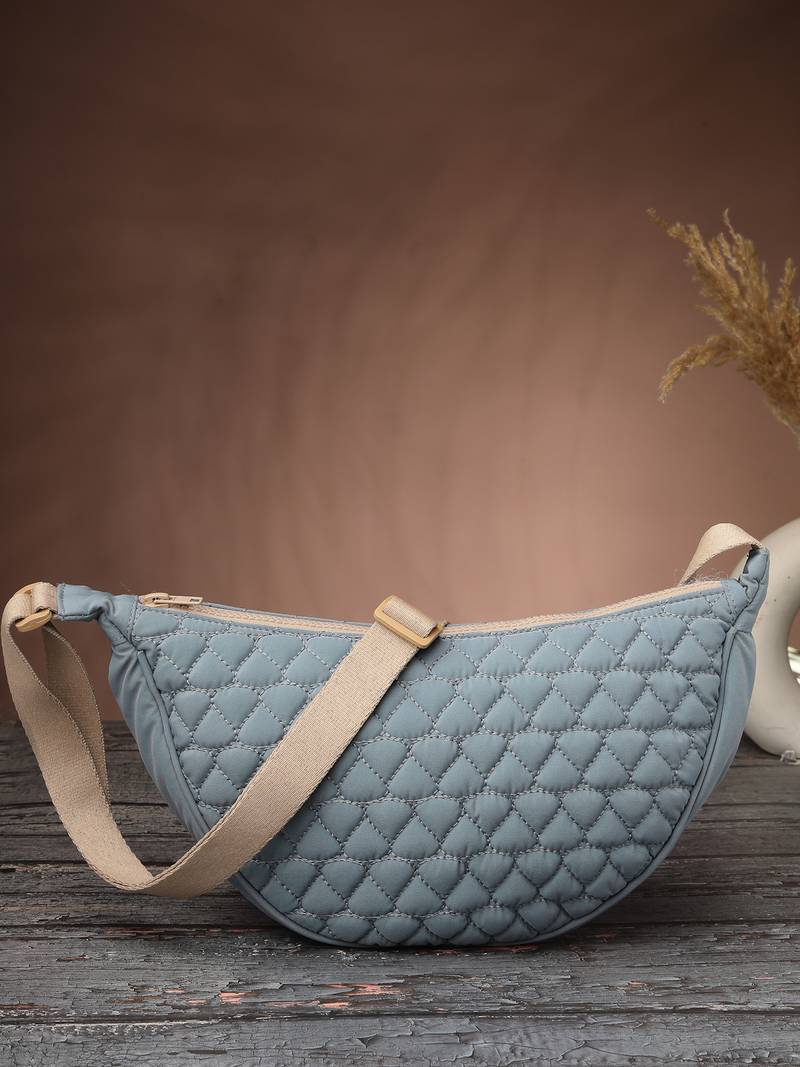   dusty blue polyester chevron quilted crossbody bag