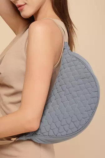   dusty blue polyester chevron quilted crossbody bag