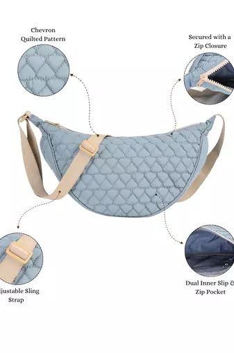   dusty blue polyester chevron quilted crossbody bag