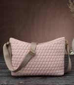   pastel pink polyester quilted sling bag