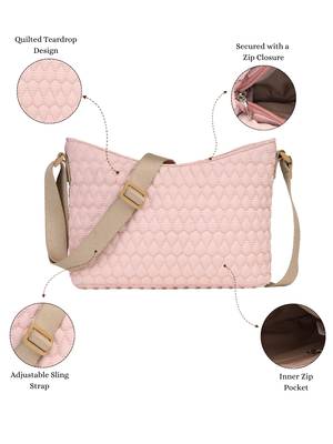   pastel pink polyester quilted sling bag 3