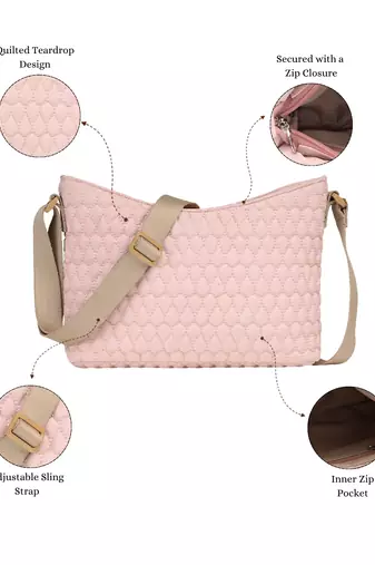   pastel pink polyester quilted sling bag