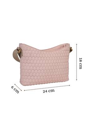   pastel pink polyester quilted sling bag 4