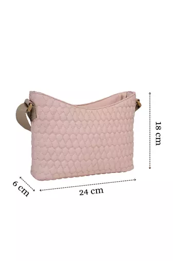   pastel pink polyester quilted sling bag