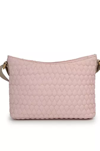   pastel pink polyester quilted sling bag