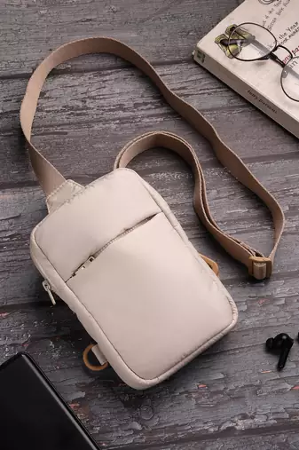   ivory polyester solid crossbody bag