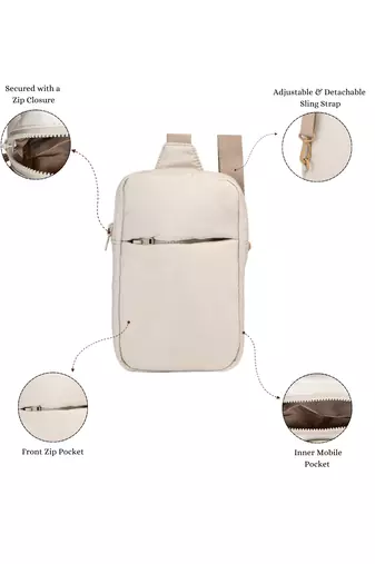  ivory polyester solid crossbody bag