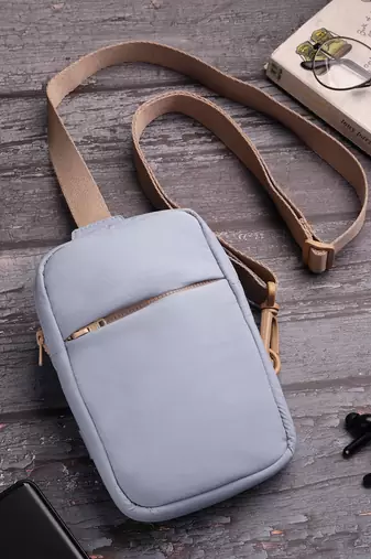   dusty blue polyester solid crossbody bag