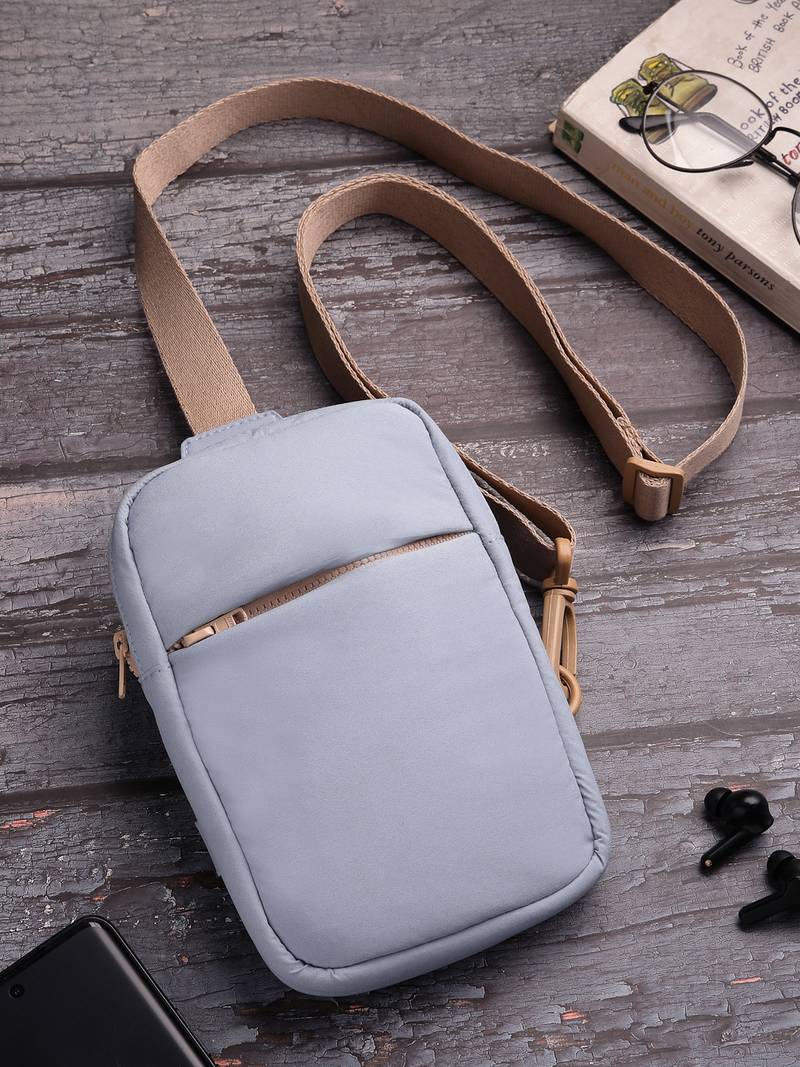   dusty blue polyester solid crossbody bag