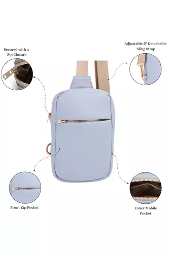   dusty blue polyester solid crossbody bag