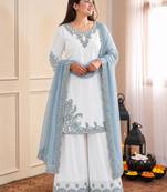 sky blue color embroidery and sequin work cotton kurti palazzo set
