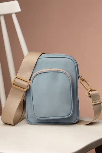   dusty blue polyester solid sling bag