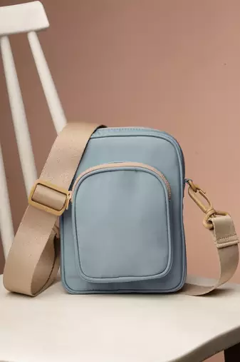   dusty blue polyester solid sling bag