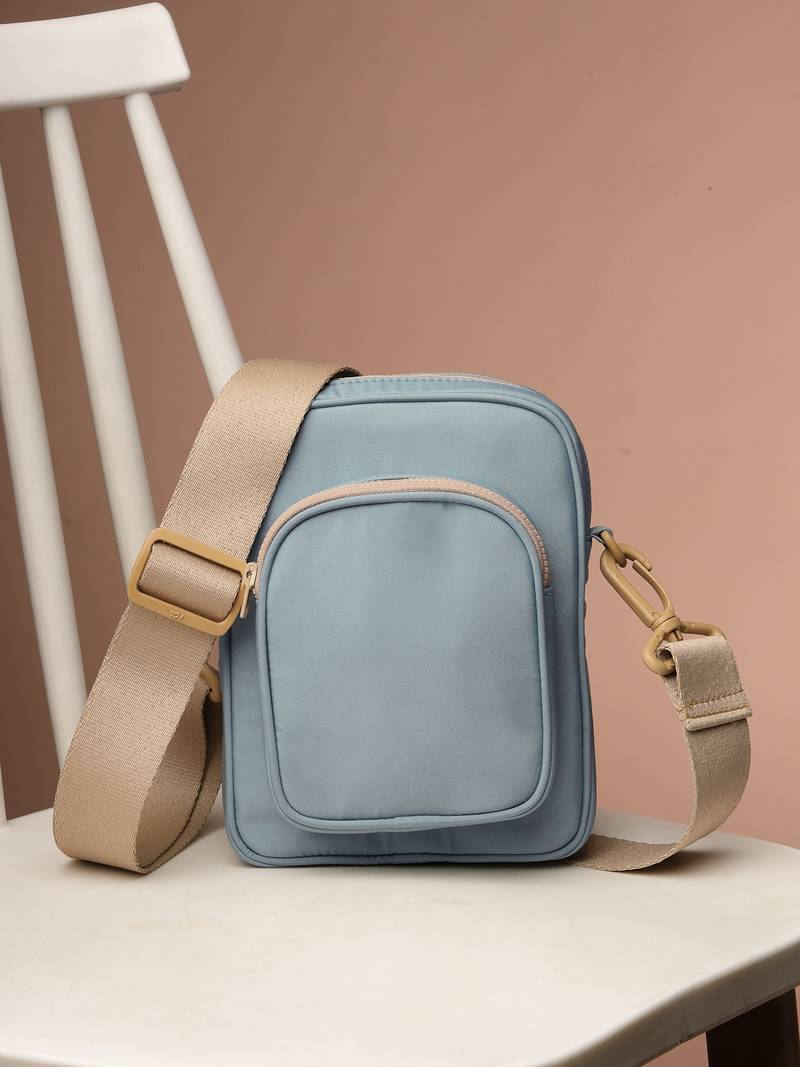   dusty blue polyester solid sling bag