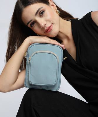   dusty blue polyester solid sling bag 2