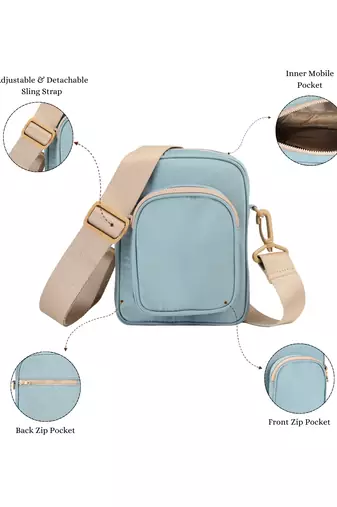   dusty blue polyester solid sling bag