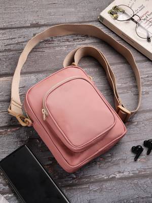   dusty rose pink polyester solid sling bag 1