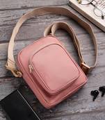   dusty rose pink polyester solid sling bag