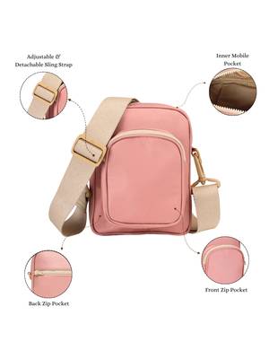   dusty rose pink polyester solid sling bag 3