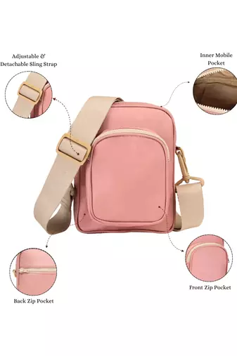   dusty rose pink polyester solid sling bag