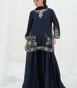blue embroidery crepe full stitched sharara plazo