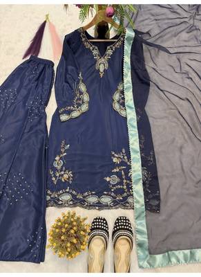blue embroidery crepe full stitched sharara plazo 4