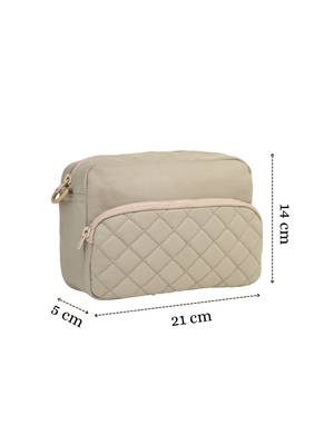   taupe polyester diamond quilted sling bag 4