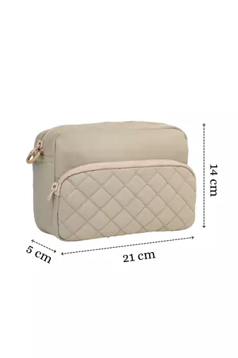   taupe polyester diamond quilted sling bag