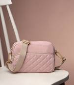   baby pink polyester diamond quilted sling bag