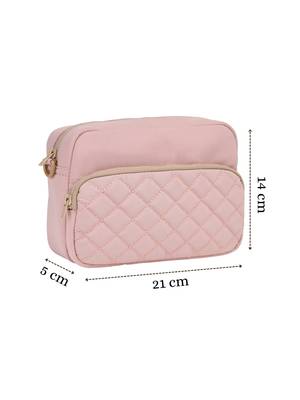   baby pink polyester diamond quilted sling bag 4