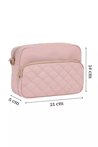   baby pink polyester diamond quilted sling bag