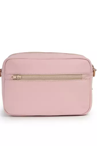   baby pink polyester diamond quilted sling bag