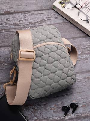   olive green polyester teardrop quilted sling bag 1